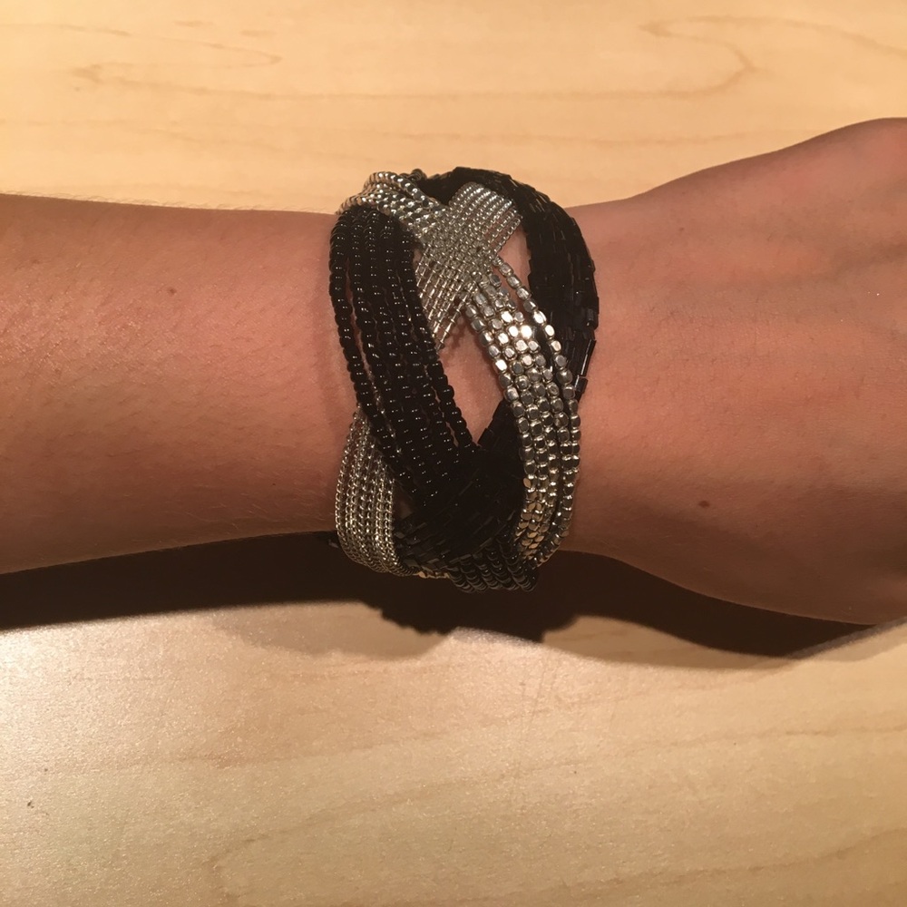 Black and Silver Twisted Beaded Bracelet